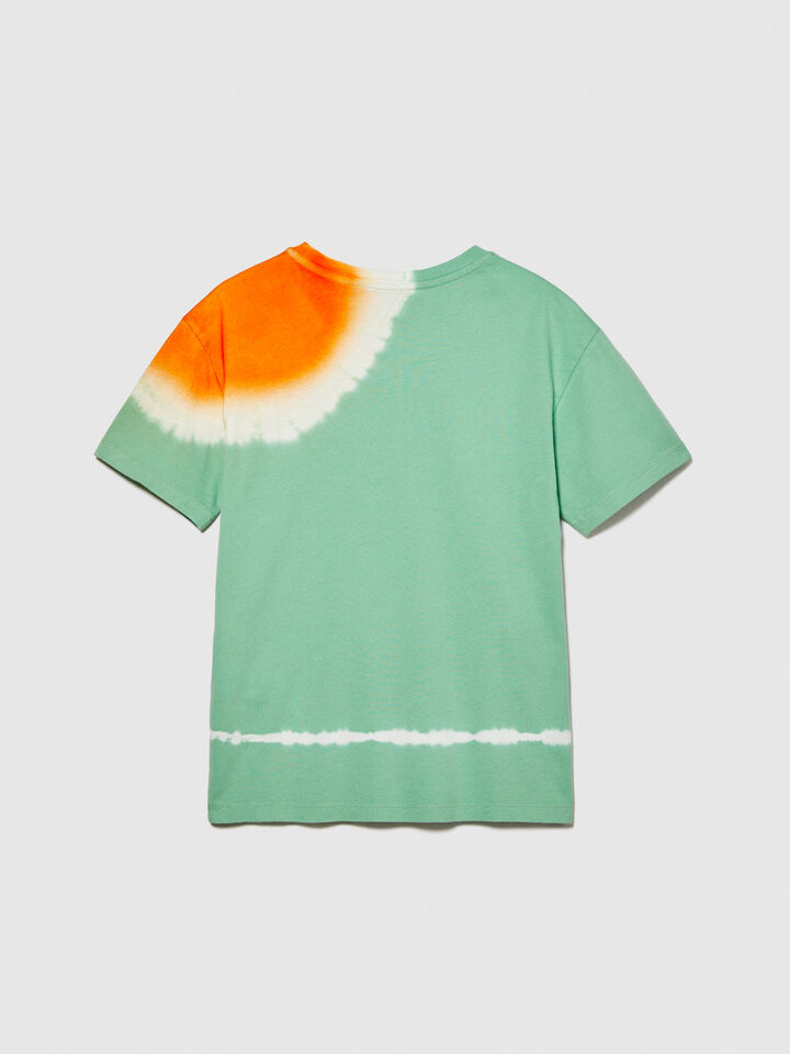 Tie-dye t-shirt with print - boys' short sleeve t-shirts - Green | Sisley Young image number 2